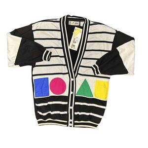 VTG 80s 90s maximalist geometric abstract deadstock oversized cardigan NWT SM